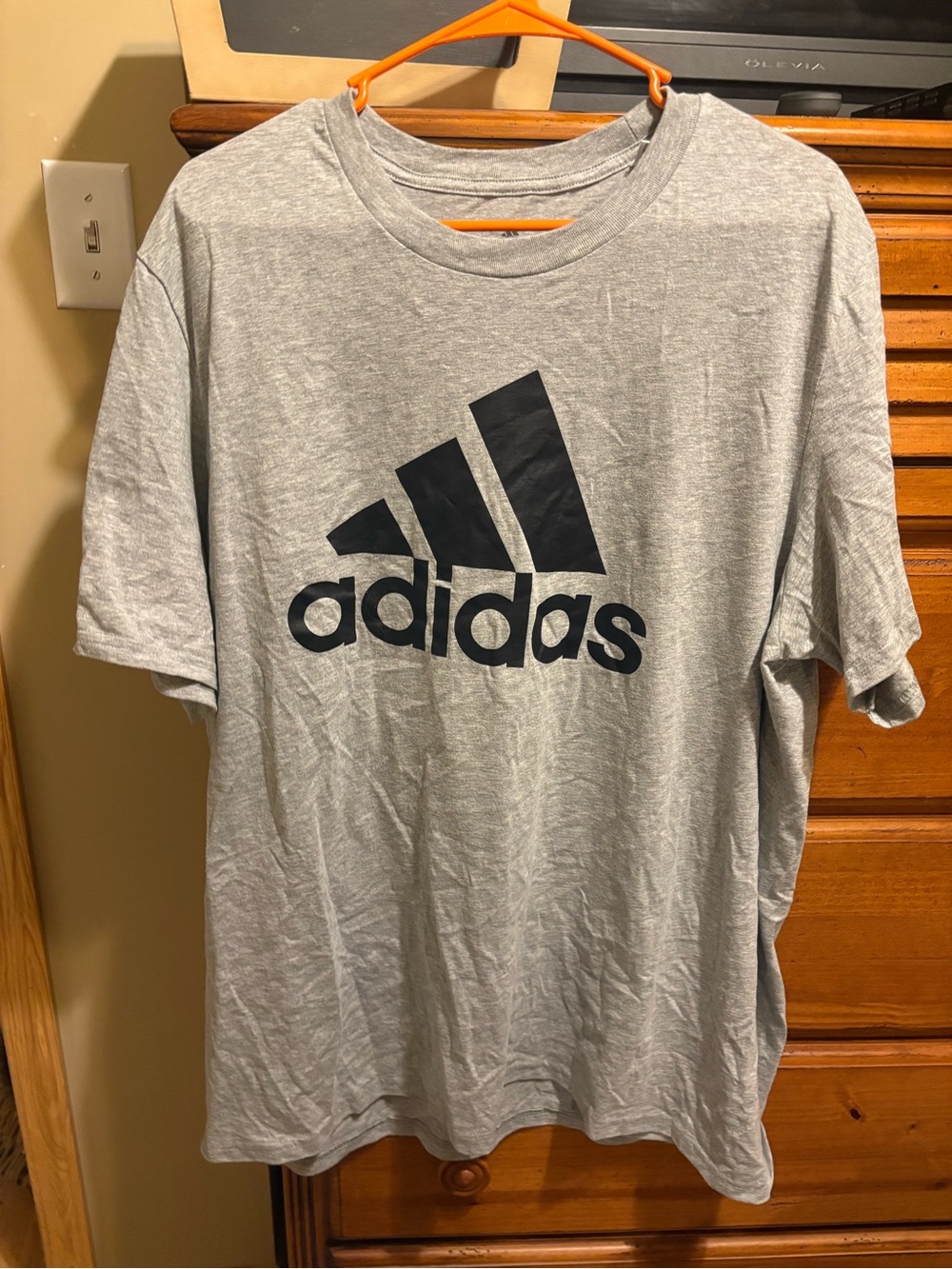 adidas Light Gray Short Sleeve Logo Tee with Black Emblem